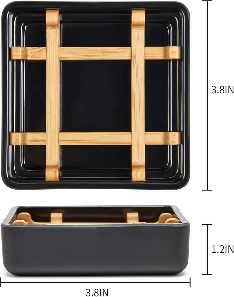 Fufengz Bamboo Soap Dishes for Bar Soap Holders for Shower with Drainage for Bathroom Sink Bulk Small Wooden Soap Tray (Single Right Angle Black) - Image 2